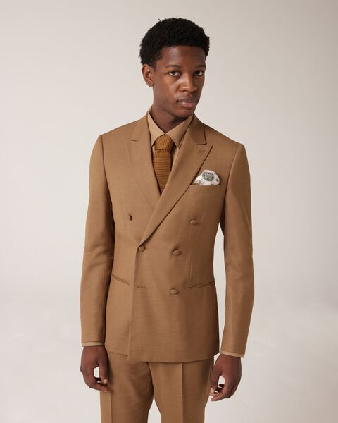 Slim Stretch Double Breasted Tailored Jacket, Tan, hi-res
